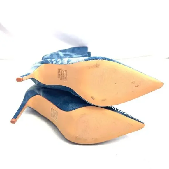 Fashion Nova Rhinestone Denim Knee High Boots Size 10 - Picture 8 of 9